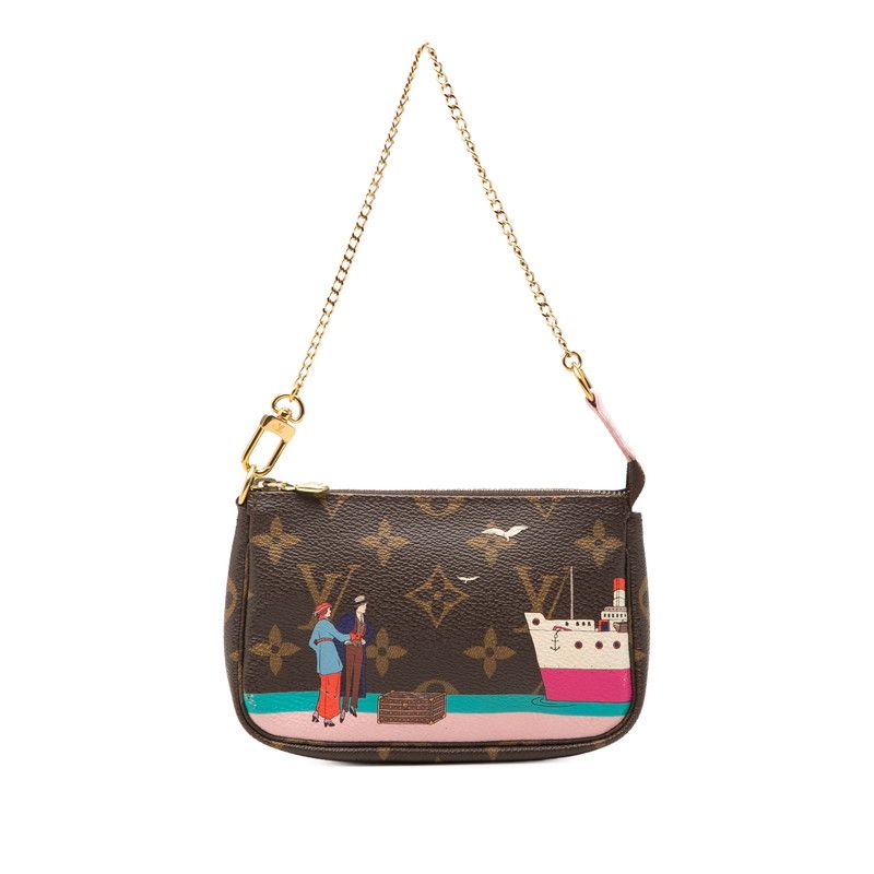Louis Vuitton Monogram Mini Pochette Cruise Collection Pouch Case Brown Multi