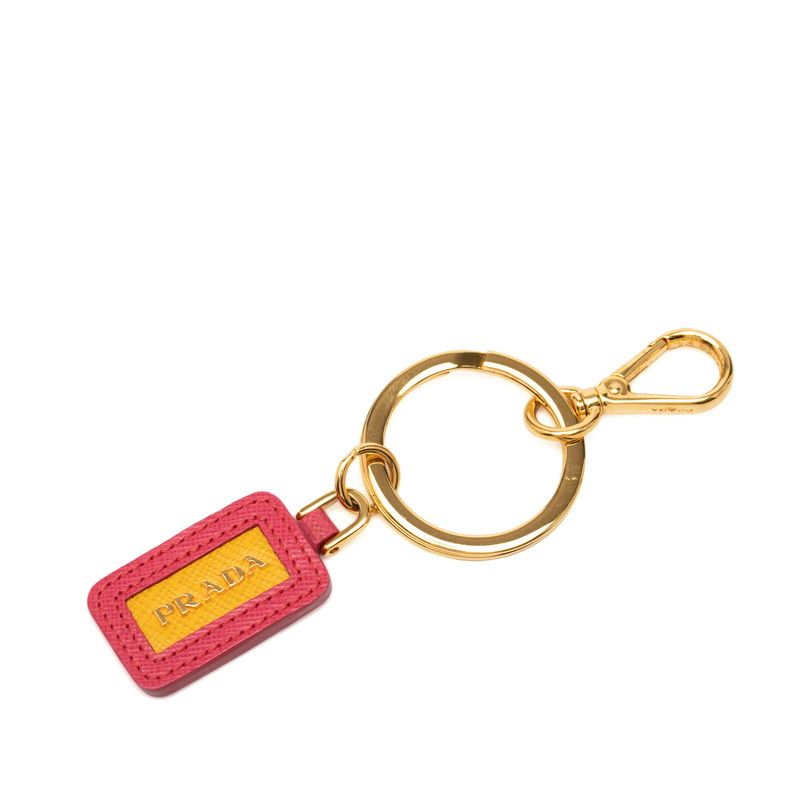 Prada Key Holder Key Sling Bag Charm Pink Yellow Saffiano Leather