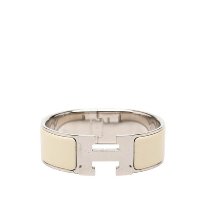 Hermes Clic Clac GM Logo Enamel Bracelet Ivory Silver Metal