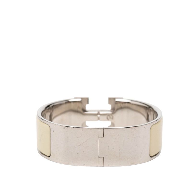 Hermes Clic Clac GM Logo Enamel Bracelet Ivory Silver Metal — view 3