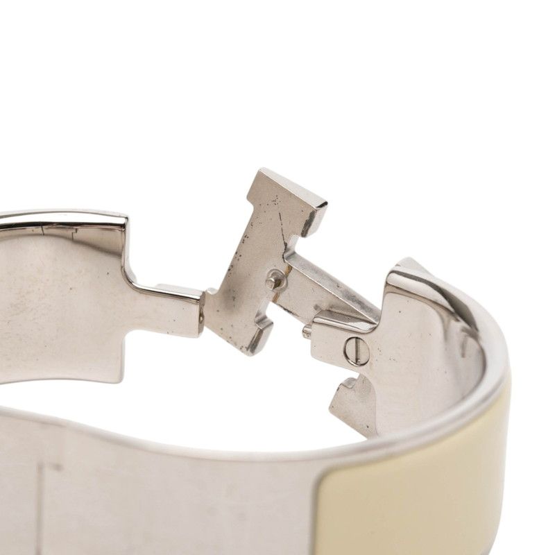 Hermes Clic Clac GM Logo Enamel Bracelet Ivory Silver Metal — view 4