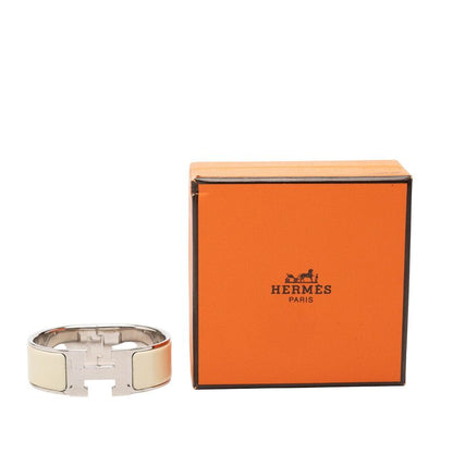 Hermes Clic Clac GM Logo Enamel Bracelet Ivory Silver Metal — view 6
