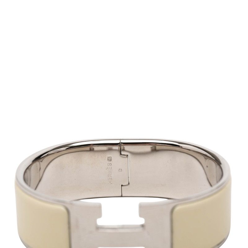 Hermes Clic Clac GM Logo Enamel Bracelet Ivory Silver Metal — view 5