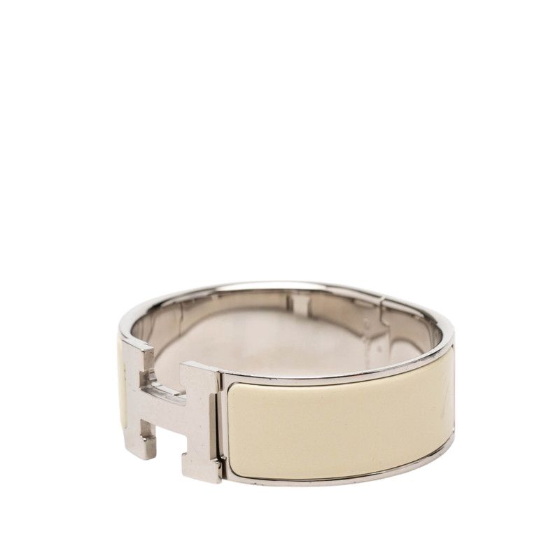 Hermes Clic Clac GM Logo Enamel Bracelet Ivory Silver Metal — view 2