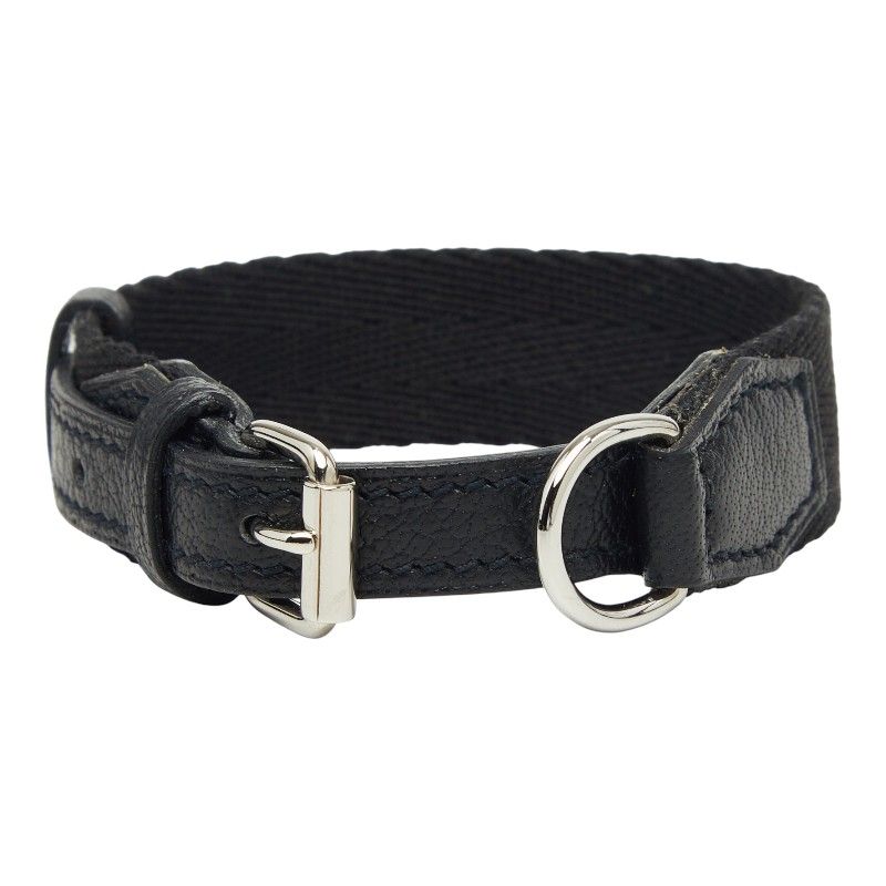 Hermes Kelly Dog Color Collar Black Leather Canvas
