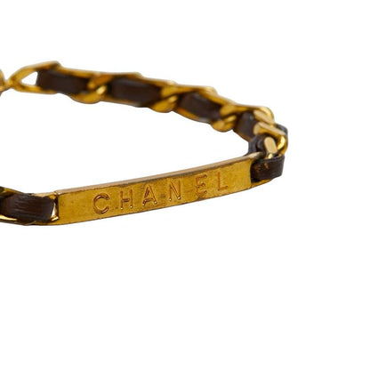Chanel Logo Bracelet Gold Brown Plated Leather — view 4