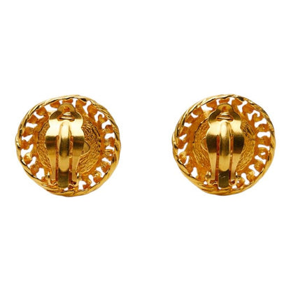 Chanel CC Logo Gripoix Earrings Gold Blue Plated — view 3