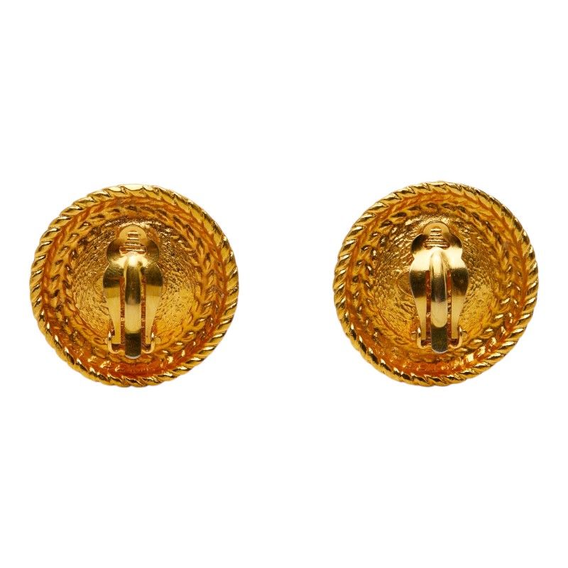 Chanel CC Logo Gripoix Earrings Gold Red Plated — view 3