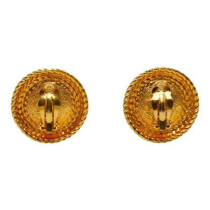 Chanel CC Logo Gripoix Earrings Gold Red Plated — view 3
