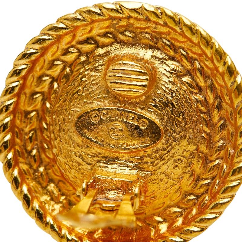 Chanel CC Logo Gripoix Earrings Gold Red Plated — view 4