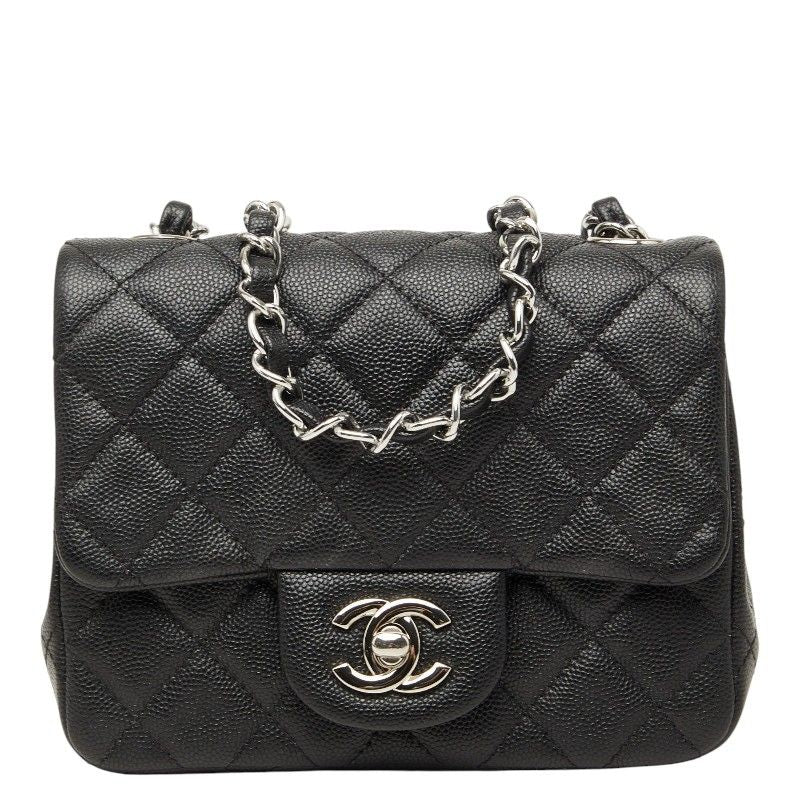 Chanel Mini Quilted 17 CC Logo Chain Shoulder Bag Pouch Pochette Black Silver