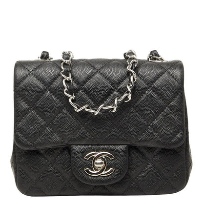 Chanel Mini Quilted 17 CC Logo Chain Shoulder Bag Pouch Pochette Black Silver