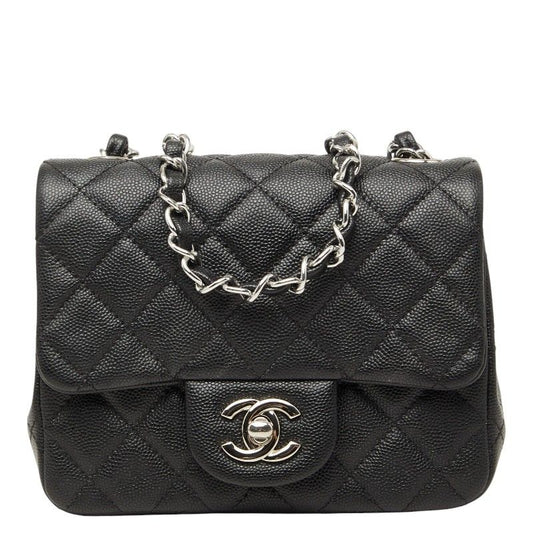 Chanel Mini Quilted 17 CC Logo Chain Shoulder Bag Pouch Pochette Black Silver