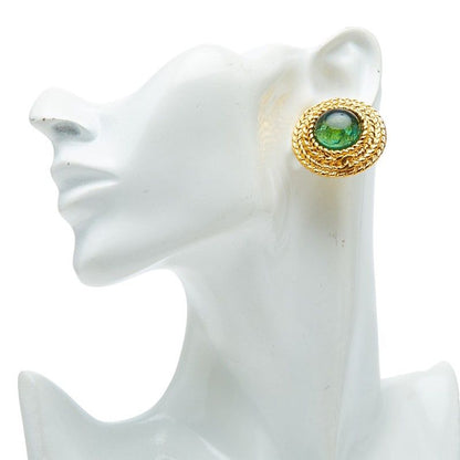 Chanel CC Logo Gripoix Earrings Gold Green Plated — view 5