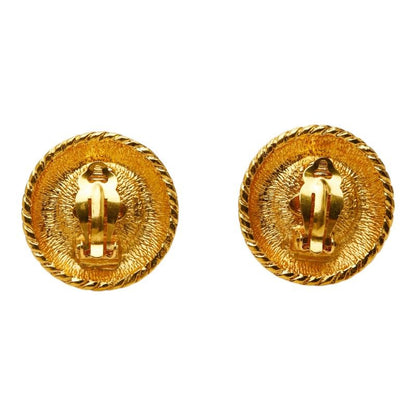 Chanel CC Logo Gripoix Earrings Gold Green Plated — view 3