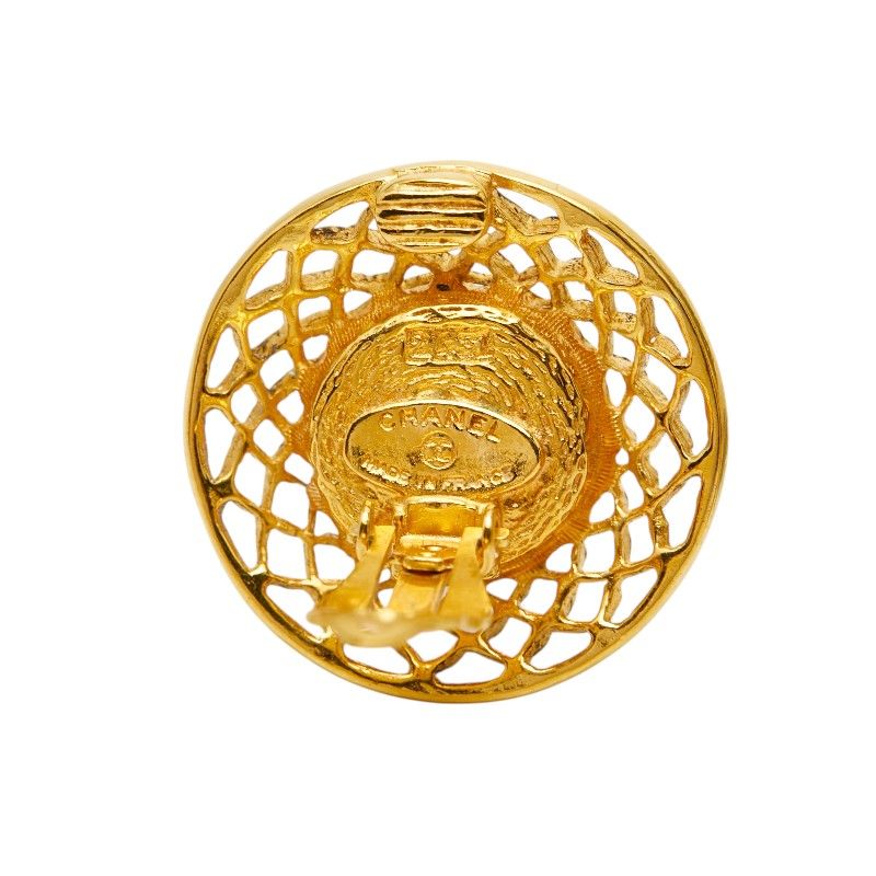 Chanel CC Logo Round Earrings Gold Plated Faux Pearl — view 4