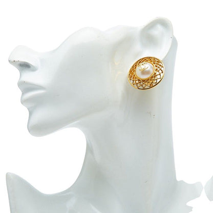 Chanel CC Logo Round Earrings Gold Plated Faux Pearl — view 5