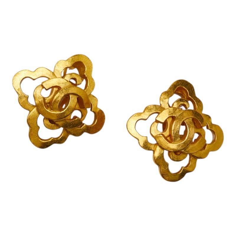 Chanel Vintage CC Logo Earrings Gold Plated