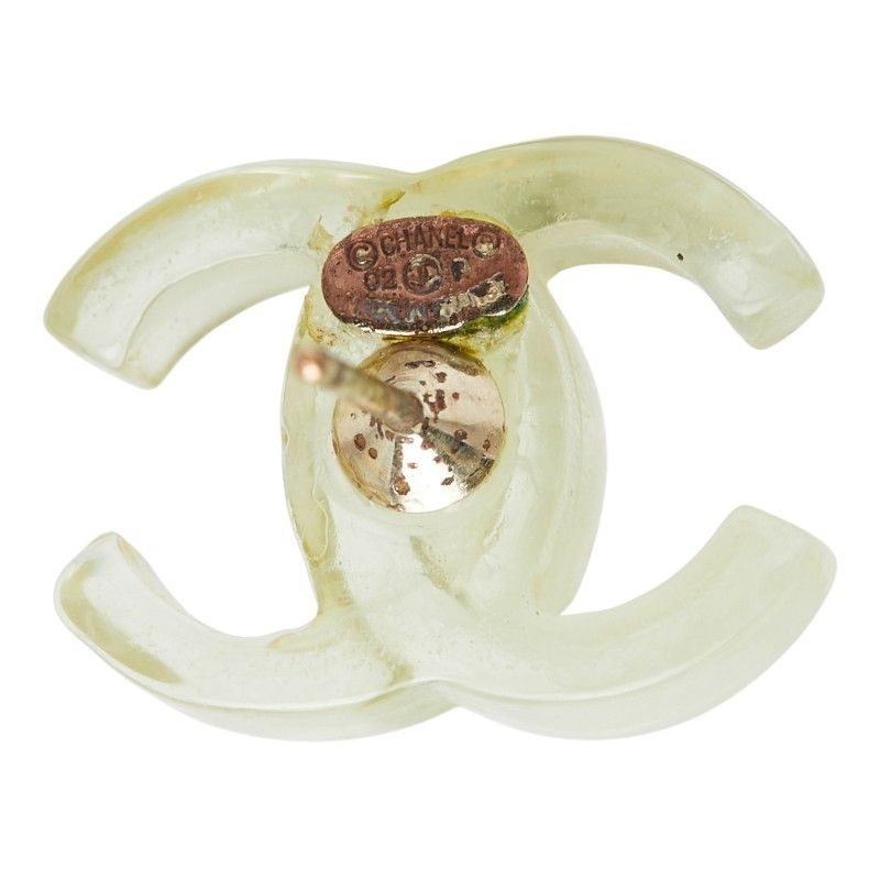 Chanel CC Logo Earrings Clear Green Gold Plastic Plated — view 4