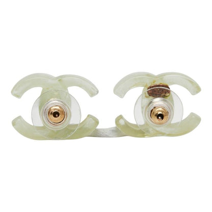 Chanel CC Logo Earrings Clear Green Gold Plastic Plated — view 3