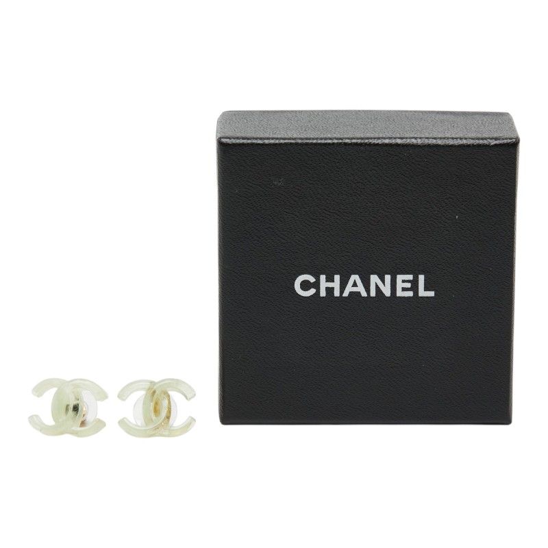 Chanel CC Logo Earrings Clear Green Gold Plastic Plated — view 5
