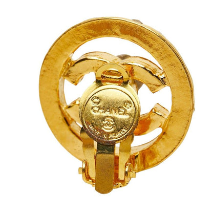 Chanel CC Logo Round Earrings Gold Plated Rhinestone — view 4