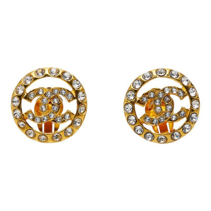 Chanel CC Logo Round Earrings Gold Plated Rhinestone — view 2