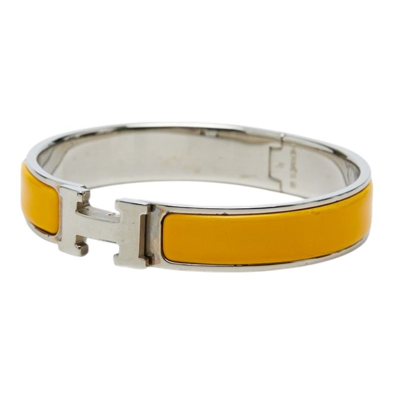 Hermes Click PM Bangle Silver Orange Metal Enamel 1- Bracelet