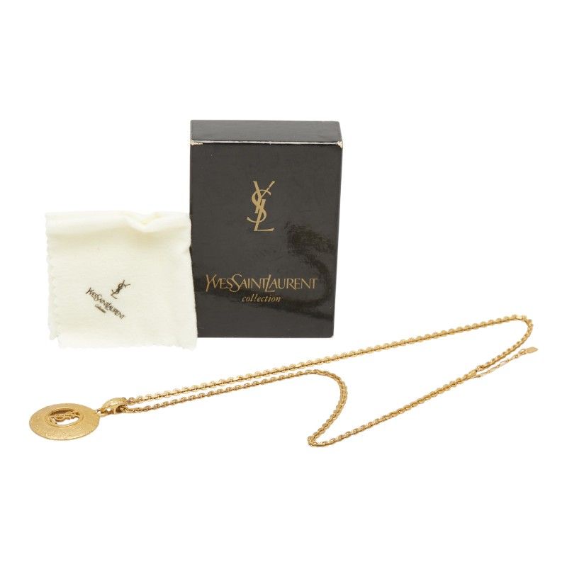 Saint Laurent Vintage YSL Logo Necklace Gold Plated — view 8