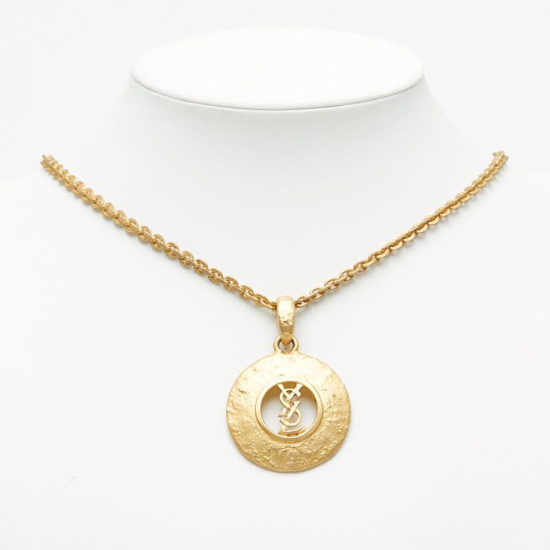 Saint Laurent Vintage YSL Logo Necklace Gold Plated — view 9