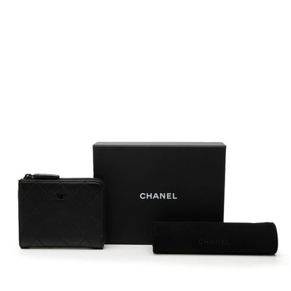 Chanel CC Logo Quilted Coin Case Compact Wallet L-shaped So Black Leather — view 7