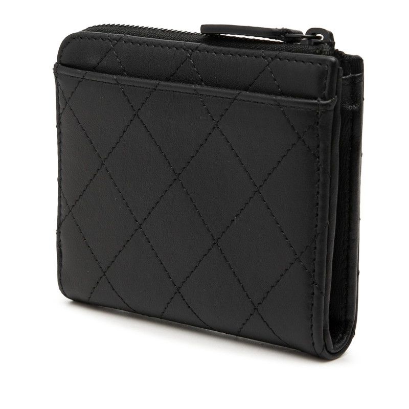Chanel CC Logo Quilted Coin Case Compact Wallet L-shaped So Black Leather — view 2
