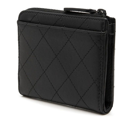 Chanel CC Logo Quilted Coin Case Compact Wallet L-shaped So Black Leather — view 2
