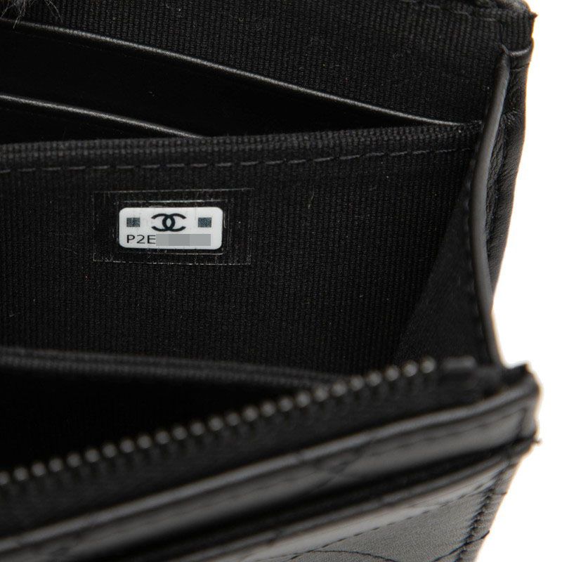 Chanel CC Logo Quilted Coin Case Compact Wallet L-shaped So Black Leather — view 6