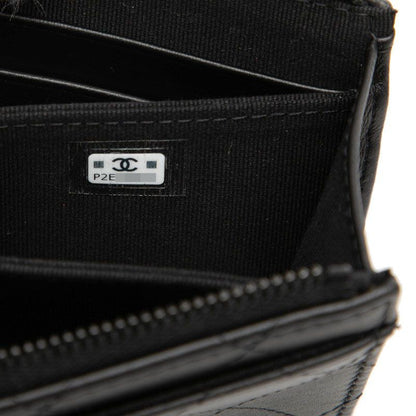 Chanel CC Logo Quilted Coin Case Compact Wallet L-shaped So Black Leather — view 6