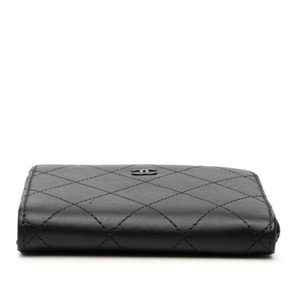 Chanel CC Logo Quilted Coin Case Compact Wallet L-shaped So Black Leather — view 3