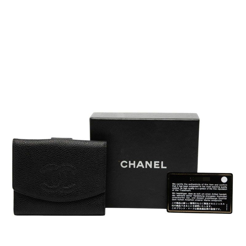 Chanel CC Logo Bifold Wallet Black Caviar Leather — view 8