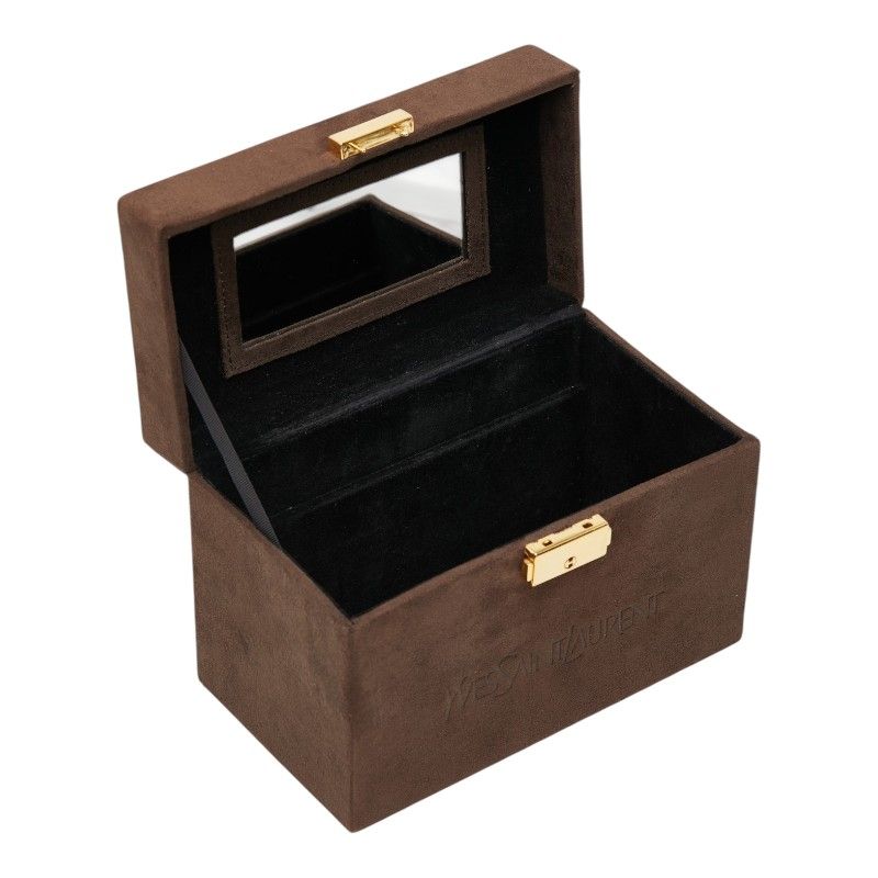 Saint Laurent Logo Box Set Vanity Bag Brown Suede Leather — view 4