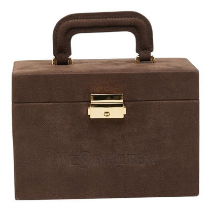 Saint Laurent Logo Box Set Vanity Bag Brown Suede Leather