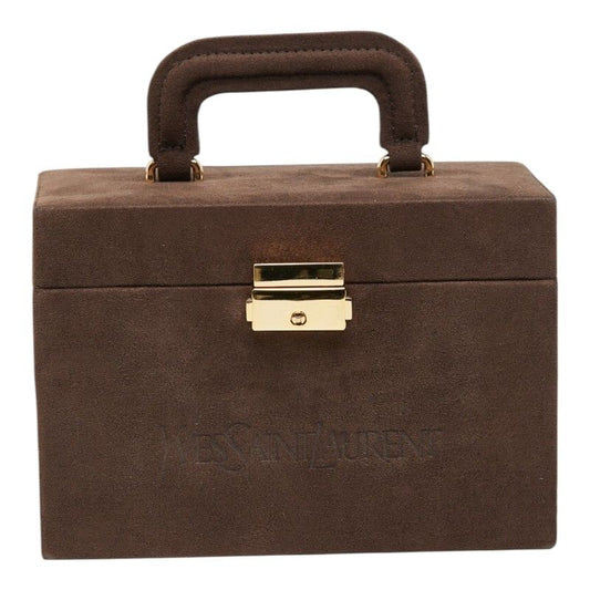 Saint Laurent Logo Box Set Vanity Bag Brown Suede Leather