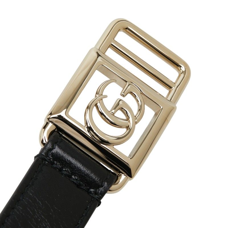 Gucci Double Buckle Slim Belt Black Gold Leather Plated — view 4