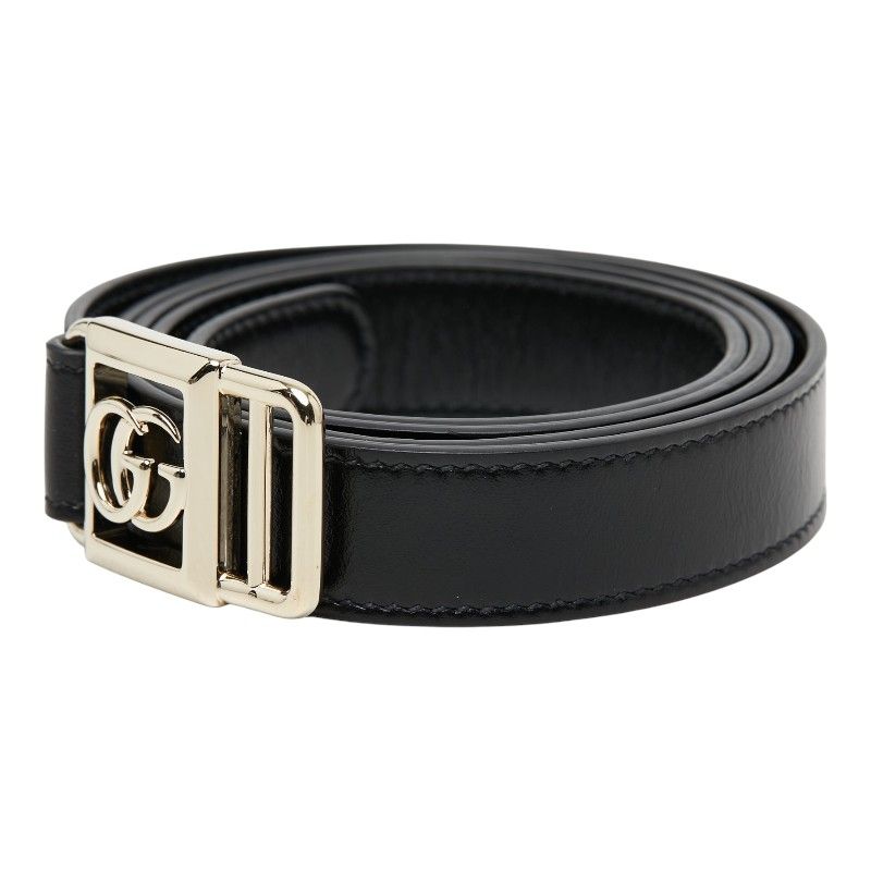Gucci Double Buckle Slim Belt Black Gold Leather Plated — view 2