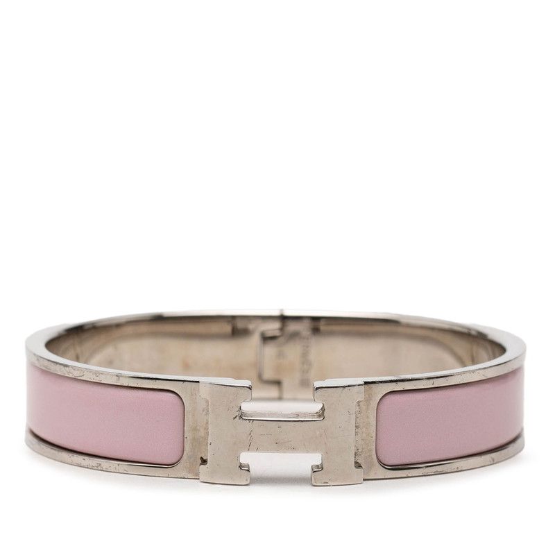 Hermes Click PM Bracelet Silver Pink Metal Enamel