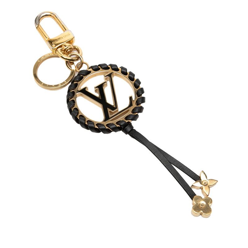 Louis Vuitton Porte Cles Berry Key Holder Bag Charm Black Gold Leather Plated