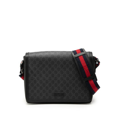 Gucci GG Supreme Shoulder Bag Black Gray Leather