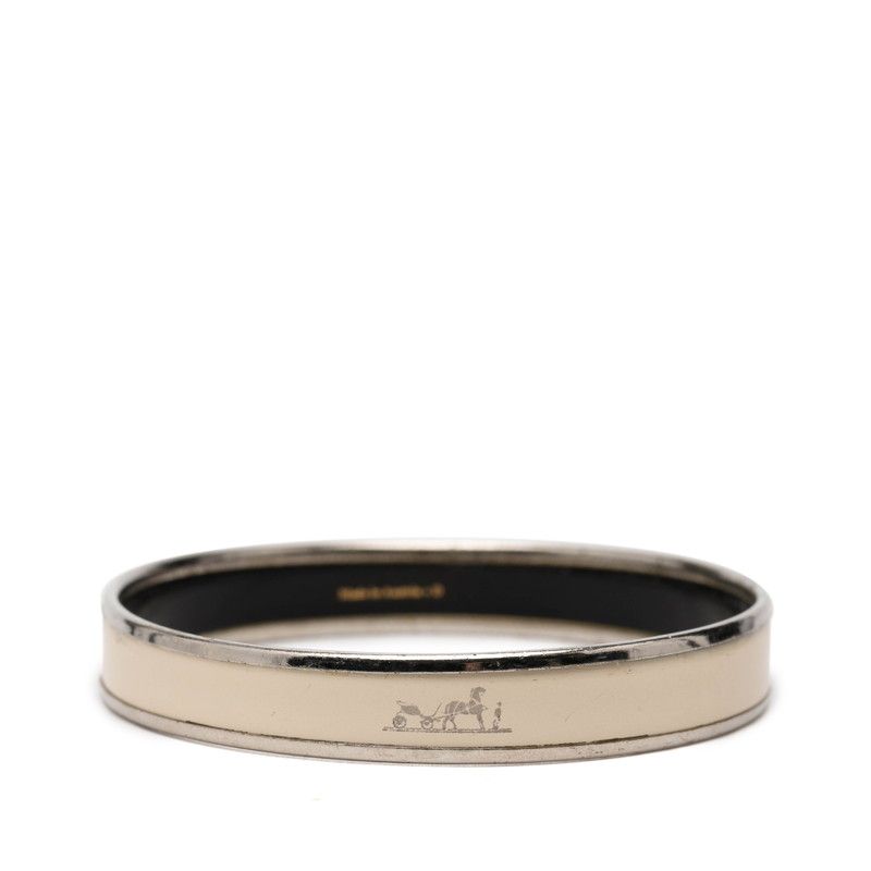 Hermes Enamel PM Bangle Silver Ivory Metal 1- Bracelet