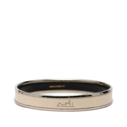 Hermes Enamel PM Bangle Silver Ivory Metal 1- Bracelet