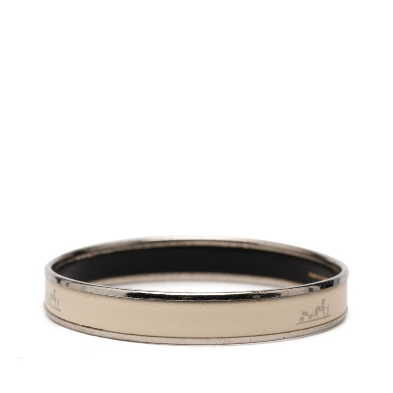 Hermes Enamel PM Bangle Silver Ivory Metal 1- Bracelet — view 2