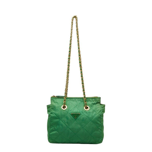Prada Chain Shoulder Bag Green Gold Nylon Leather