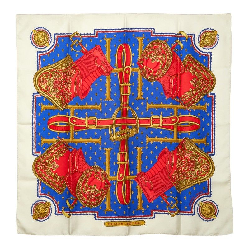 Hermes Carre 90 Selles a Housse Cover Scarf Large Multi Color Silk